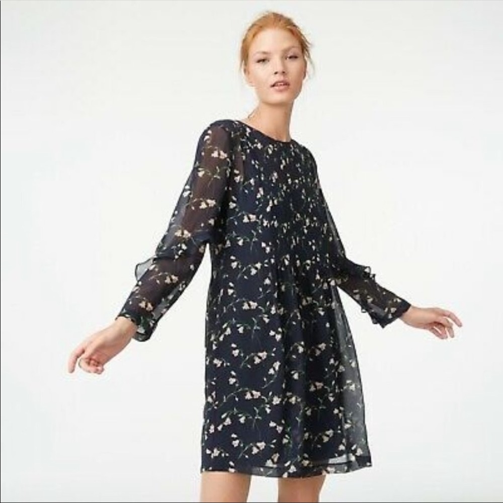 Club Monaco Navy Floral Long-Sleeve Shift Dress